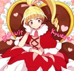  applebrown bad_id bad_pixiv_id biscuit_krueger blonde_hair capelet character_name dress drill_hair gloves hair_ribbon hand_on_own_face heart hunter_x_hunter long_hair pink_eyes ponytail ribbon sitting smile solo white_gloves 
