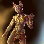  abs balls beckoning canine clothing furfit glowing glowing_eyes grin half-erect jackal jewelry league_of_legends loincloth looking_at_viewer male mammal muscles nasus nipples nude partially_retracted_foreskin pecs penis piercing pubes sharp_teeth signature solo standing step_pose teeth uncut video_games 