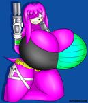  2015 anthro big_breasts breasts cleavage clothed clothing echidna female gun huge_breasts hyper hyper_breasts julie-su mammal monotreme ranged_weapon sega smile solo sonic_(series) supersonicrulaa weapon 