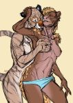  anthro breast_grab breasts claws clothed clothing colored_sketch duo embrace eyes_closed feline female female/female fur grabbing_from_behind hand_on_breast interspecies licking lurelin mammal muscular muscular_female navel nipples nude pangolin panties scales simple_background smile striped_fur stripes tiger tongue tongue_out topless underwear 