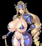  1girl armor blonde_hair breasts curvy drill_hair g.j? gigantic_breasts hyakki_yakou hyakki_yakou_(game) knight long_hair sano_toshihide 