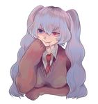 blue_eyes blue_hair candy food food_in_mouth heterochromia koide lollipop long_hair long_sleeves necktie red_eyes simple_background sleeves_past_wrists smile solo tokyo_ghoul tokyo_ghoul:re twintails upper_body white_background yonebayashi_saiko 