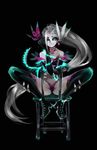  black_background kaida_michi league_of_legends long_hair looking_at_viewer simple_background sitting smile solo spread_legs thighhighs very_long_hair zyra 