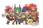  &gt;_&lt; 4boys :d anger_vein angry animal_ears bad_id bad_pixiv_id blonde_hair blue_hair bracelet bunny_earmuffs bunny_ears chibi christo_(disgaea) closed_eyes coat dark_skin dated disgaea dual_wielding eighth_note eyebrows_visible_through_hair full_body glasses green_hair grey_hair grin gun headband highres holding horns jewelry killia_(disgaea) long_hair makai_senki_disgaea_5 multiple_boys multiple_girls muscle musical_note no_nose open_mouth orange_hair pants pink_hair pointy_ears ponytail red_eyes red_magnus seraphina_(disgaea) shaded_face shirtless shoes short_eyebrows short_hair skirt smile speech_bubble spiked_hair spoken_anger_vein spoken_musical_note thick_eyebrows twitter_username usalia_(disgaea) weapon white_background xd yellow_eyes yoshyun zeroken_(disgaea) 