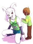  ambiguous_gender arm_warmers armband armwear asriel_dreemurr athletic beverage boss_monster brown_hair caprine clothed clothing cup deltarune duo english_text footwear fully_clothed fur hair horn human invalid_tag jersey jewelry kneeling kris_(deltarune) leg_warmers legband legwear long_ears male mammal necklace pants pendant red_eyes running running_shorts shirt shoes shorts sibling sleeveless sleeveless_shirt sport standing sweater tank_top text undertale video_games white_fur wristwatch y_r_k_4 