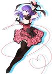  :d bad_id bad_pixiv_id breasts cleavage dress fate/stay_night fate_(series) garter_straps hair_ribbon hat hat_removed headwear_removed heart heart_of_string highres holding holding_hat idol large_breasts long_hair matou_sakura microphone open_mouth plaid plaid_dress purple_eyes purple_hair ribbon smile solo thighhighs top_hat ycco_(estrella) 