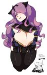  bad_id bad_pixiv_id black_legwear bowsow breasts camilla_(fire_emblem_if) cleavage crossed_arms fire_emblem fire_emblem_if hair_over_one_eye large_breasts long_hair looking_at_viewer naughty_face purple_eyes purple_hair simple_background smile solo thighhighs translation_request 