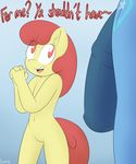  2015 animal_genitalia anthro anthrofied apple_bloom_(mlp) cub dialogue duo earth_pony english_text equine female friendship_is_magic fur hair horse horsecock lamiaaaa male male/female mammal my_little_pony navel orange_eyes penis pony red_hair text trixie_(mlp) yellow_fur young 