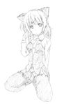  absurdres animal_ears cat_ears graphite_(medium) highres looking_at_viewer military_uniform monochrome nasutane necktie pantyhose sanya_v_litvyak seiza simple_background sketch skirt solo strike_witches traditional_media 