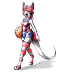  basketball bib_jeans clothing dress feline female hair legwear mammal mw red_eyes red_hair space_cat standing stockings stripes tongue walking 