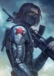  assault_rifle black_hair brown_hair captain_america_the_winter_soldier cyborg error grenade_launcher gun james_buchanan_barnes long_hair looking_at_viewer m16 m203 male_focus marvel mask mechanical_arm musuanmao prosthesis prosthetic_arm realistic rifle solo underbarrel_grenade_launcher weapon winter_soldier 