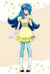  blue_eyes blue_hair blush boots dress eyelashes fashion gloves hair_ornament happinesscharge_precure! happy kagami_chihiro knee_boots kneehighs long_hair looking_at_viewer precure shirayuki_hime smile solo standing white_gloves 