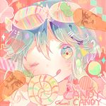  ;q berry_(bery_06) candy candy_candy_(song) carrot character_name food gumi lollipop one_eye_closed pale_color portrait short_hair solo song_name star star-shaped_pupils symbol-shaped_pupils tongue tongue_out vocaloid 