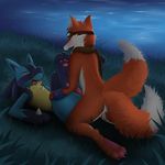  anal anal_penetration canine fox grass hill lucario male male/male mammal multiple_tails night nintendo penetration penis pok&eacute;mon star video_games 