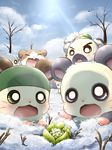  bear black_fur blush boss brown_fur cappy cute dexter eyewear fur glasses grey_fur group hamster hamtaro hamtaro_(series) hat howdy huyumikann_(artist) japanese male mammal panda(hamtaro) pixiv rodent snow tree white_fur winter 