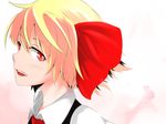  blonde_hair hair_ribbon highres open_mouth portrait red_eyes ribbon rumia s-ghost shirt short_hair touhou vest wing_collar 