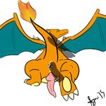  2015 agroni anus butt charizard cum cum_leaking disembodied_hand dragon eyes_closed fire male male/male nintendo penis plain_background pok&eacute;mon video_games white_background wings 