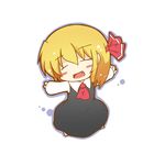  black_dress blonde_hair chibi commentary_request dekasudachin dress fang hair_ribbon long_sleeves open_mouth red_ribbon ribbon rumia short_hair simple_background solo touhou white_background 