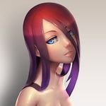  bad_id bad_pixiv_id blue_eyes breasts cleavage eyes_visible_through_hair ikegami_noroshi lips long_hair medium_breasts multicolored_hair nude original parted_lips purple_hair red_hair shiny shiny_skin solo upper_body 
