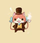  blue_fire blush cat cosplay creator_connection cup fangs fire hat hershel_layton jibanyan level-5 multiple_tails no_humans notched_ear open_mouth professor_layton simple_background solo standing steam tail tail-tip_fire teacup top_hat two_tails umi_(srtm07) youkai youkai_watch 