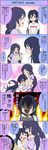  2girls 5koma =_= ane-moon_(niku-lap) between_breasts blue_eyes blue_hair blush breasts check_translation comic crescent demon_horns fangs hand_on_another's_head hand_on_hip head_between_breasts heart heart_in_mouth highres horns hug long_hair love_live! love_live!_school_idol_project multiple_girls shirt sonoda_umi t-shirt tears toujou_nozomi translation_request twintails waving yellow_eyes 