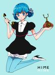  alternate_hairstyle black_dress blue_background blue_eyes blue_hair blue_legwear blush boots character_name corded_phone dress english eyelashes fashion full_body hair_ornament hair_ribbon happinesscharge_precure! high_heel_boots high_heels kagami_chihiro long_hair looking_at_viewer pantyhose phone precure ribbon rotary_phone shirayuki_hime simple_background solo 