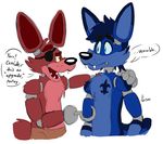  animatronic bleux bleuxwolf blue_eyes canine eye_patch eyewear fan_character five_nights_at_freddy&#039;s fox foxy_(fnaf) hook machine male mammal mechanical robot wolf yellow_eyes 