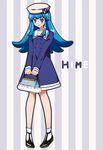  :p beret blue_dress blue_eyes blue_hair blush boots character_name dress english eyelashes fashion happinesscharge_precure! happy hat kagami_chihiro long_hair looking_at_viewer precure shirayuki_hime smile solo standing striped striped_background tongue tongue_out 