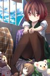  bad_id bad_pixiv_id brown_eyes brown_hair character_doll green_skirt hands_on_own_knees highres kagayannu kantai_collection knees_together_feet_apart kuma_(kantai_collection) looking_at_viewer mutsuki_(kantai_collection) no_shoes panties panties_under_pantyhose pantyhose pantyshot pantyshot_(sitting) pleated_skirt sailor_collar school_uniform serafuku short_hair sitting skirt smile solo stuffed_animal stuffed_toy teddy_bear underwear 