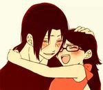  1boy 1girl naruto simple_background smile uchiha_itachi uchiha_sarada uncle_and_niece 