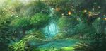  bird fairy forest highres lake melonsoda_(shinryoku) nature original scenery solo sunlight tree treehouse 