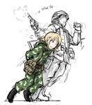  1girl anya_(dutchko) bad_id bad_pixiv_id blonde_hair blue_eyes boots bound camouflage cartridge cigarette cigarette_box dragunov_svd dropping dutchko english firing gun handgun hat helmet klmk_(camo) m1911 military_hat original ponytail pushing rifle short_hair sketch sniper_rifle soldier tied_up weapon 