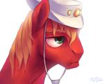  big_macintosh_(mlp) earth_pony equine erudier feral friendship_is_magic fur green_eyes hair hat horse male mammal my_little_pony orange_hair plain_background pony portrait red_fur signature solo white_background 