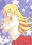  bakemonogatari blonde_hair cat highres long_hair monogatari_(series) oshino_shinobu toko5121 unmoving_pattern yellow_eyes 