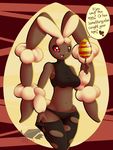  &lt;3 2015 anthro black_sclera bra breasts brown_hair clothed clothing egg english_text female hair latiar looking_at_viewer lopunny mega_evolution mega_lopunny navel nintendo open_mouth pok&eacute;mon pok&eacute;morph red_eyes seductive skimpy smile solo speech_bubble text tongue underwear undressing video_games white_hair wide_hips 