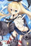  blonde_hair blue_eyes elbow_gloves gloves grin hairband kantai_collection long_hair pointing rensouhou-chan shimakaze_(kantai_collection) smile togata 