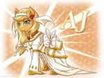  2015 applejack_(mlp) blonde_hair bride clothing dress earth_pony equine female feral friendship_is_magic green_eyes hair horse long_hair mammal my_little_pony pony smile solo vavacung 