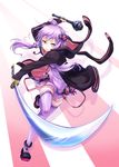  ahoge hair_ornament hood hooded_jacket hoodie jacket katana long_hair looking_at_viewer manmaru_tamago open_mouth purple_eyes purple_hair purple_legwear ribbed_sweater solo sweater sword twintails vocaloid voiceroid weapon yuzuki_yukari 