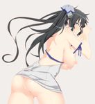  ass bad_id bad_pixiv_id black_hair blue_eyes blue_ribbon breasts dungeon_ni_deai_wo_motomeru_no_wa_machigatteiru_darou_ka hair_ribbon hestia_(danmachi) inui_sanagi large_breasts long_hair nipples pussy rei_no_himo ribbon tears twintails 