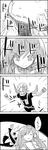  1girl 4koma bow comic commentary detached_sleeves frog_hair_ornament greyscale hair_ornament hat hat_bow highres hisou_tensoku kirisame_marisa kochiya_sanae mazinger_z mazinger_z_(mecha) monochrome smile snake_hair_ornament sparkle tani_takeshi touhou translated witch_hat yukkuri_shiteitte_ne 