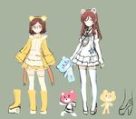  animal_ears bear bear_ears beargguy_f beargguy_iii brown_eyes brown_hair fake_animal_ears glasses green_eyes gundam gundam_build_fighters gundam_build_fighters_try hoshino_fumina kamiki_mirai kamiki_sekai kousaka_china kousaka_yuuma multiple_girls red-framed_eyewear shimada_fumikane thighhighs zettai_ryouiki 