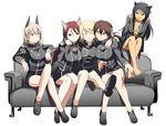  animal_ears barefoot black_hair blonde_hair brown_eyes brown_hair cat_ears crossed_legs dog_ears eila_ilmatar_juutilainen erica_hartmann fang francesca_lucchini galactic_empire_(gin'eiden) gertrud_barkhorn ginga_eiyuu_densetsu green_eyes grin minna-dietlinde_wilcke multicolored_hair multiple_girls older open_clothes open_mouth open_shirt panties red_eyes red_hair shirt sitting smile steed_(steed_enterprise) strike_witches two-tone_hair underwear world_witches_series 