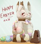  2015 anus armwear blush buckteeth bunnelby butt chocolate digitigrade dildo easter easter_eggs egg english_text gaping gaping_anus holidays hollo_nut lagomorph legwear looking_at_viewer looking_back male mammal mirror nintendo pok&eacute;mon presenting presenting_anus rabbit raised_tail rear_view sex_toy sheath solo spread_anus spreading text video_games 