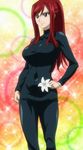  1girl breasts brown_eyes erza_scarlet fairy_tail female flower large_breasts long_hair red_hair screencap solo standing stitched 