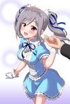  drill_hair gloves holding_hands idolmaster idolmaster_cinderella_girls kanzaki_ranko long_hair open_mouth out_of_frame red_eyes silver_hair smile solo_focus tiara twin_drills twintails uraichishi 