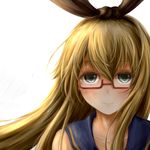  bare_shoulders bespectacled blonde_hair bow glasses grey_eyes hair_bow hairband kantai_collection light_smile long_hair looking_at_viewer neckerchief noratama-nyan red-framed_eyewear sailor_collar semi-rimless_eyewear shimakaze_(kantai_collection) simple_background smile solo under-rim_eyewear upper_body white_background 