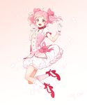  bad_id bad_pixiv_id blush breasts bubble_skirt choker gloves gradient gradient_background high_heels highres inja kaname_madoka looking_at_viewer magical_girl mahou_shoujo_madoka_magica open_mouth pink_eyes pink_hair short_hair short_sleeves short_twintails skirt small_breasts socks solo twintails white_gloves white_legwear 