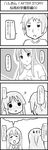  2girls 4koma akiyama_mio blush comic esuyuki greyscale highres k-on! kotobuki_tsumugi kyon long_hair monochrome multiple_girls suzumiya_haruhi_no_yuuutsu translation_request 