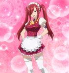  1girl erza_scarlet fairy_tail female gloves highres maid open_mouth red_hair screencap solo standing stitched tattoo twintails waitress 