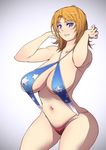  1girl american_flag_bikini bikini blonde_hair breasts butcherboy dead_or_alive female flag_print large_breasts smile solo swimsuit tina_armstrong 